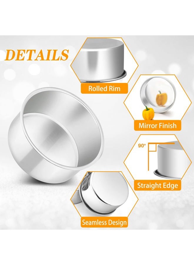 P&P CHEF طقم قوالب كعك 4 بوصة من 3 قطع، P&P CHEF قوالب دائرية صغيرة من الفولاذ المقاوم للصدأ لخبز الكعك المصغر والبيتزا والخبز، غير سامة وصحية، مانعة للتسرب وسهلة التنظيف، تشطيب مرآة وسهلة الإخراج - Image 3