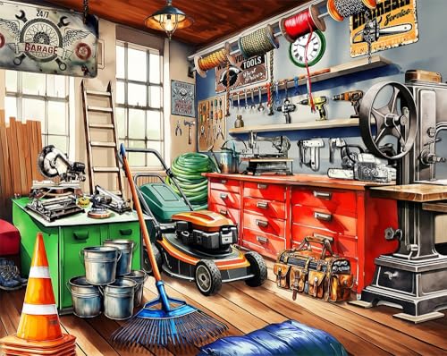 Springbok Tool Mans Garage 1000 Piece Puzzle for Adults Colorful Garage Filled with a Handymans Gear - Image 1