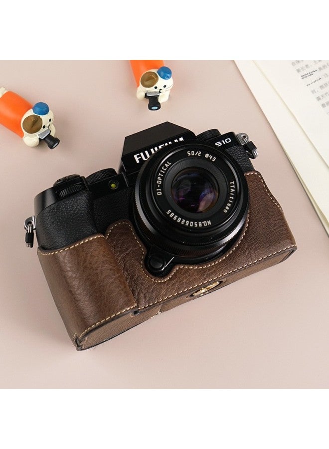 Suitable For Fuji XS20 Protective Case XT30 Second Generation Camera Bag XT5 Base XM5 Leather Case XT20/XS10 Case-Color:D: Xs10 Litchi Pattern Base [brown] Comes With Tempered Film (excluding Hot Shoe Cover)  - Image 1