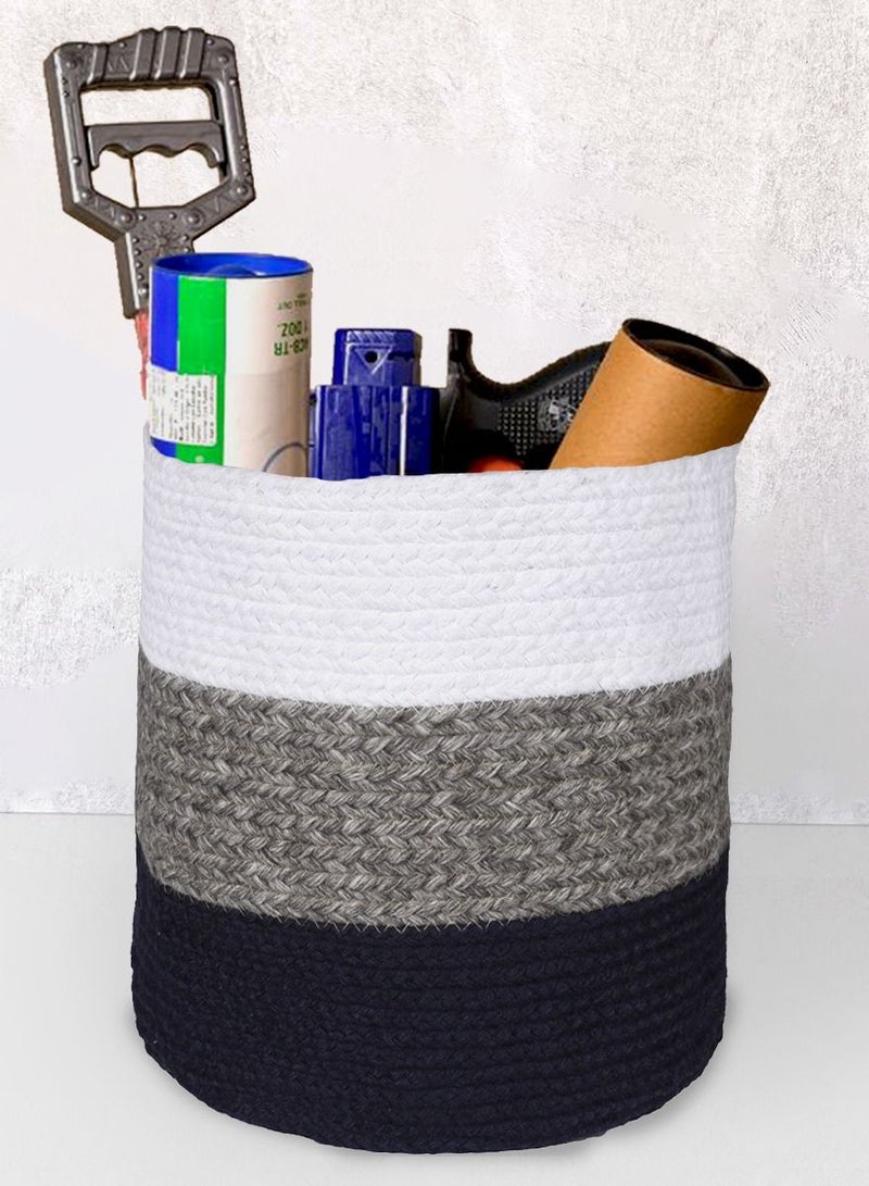 N & H Eco-friendly Handwoven Multipurpose Designer Baskets for Storage Organizer & Indoor Planters (White, Grey & Blue) - Image 1