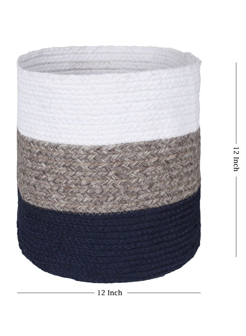 N & H Eco-friendly Handwoven Multipurpose Designer Baskets for Storage Organizer & Indoor Planters (White, Grey & Blue) - Image 3