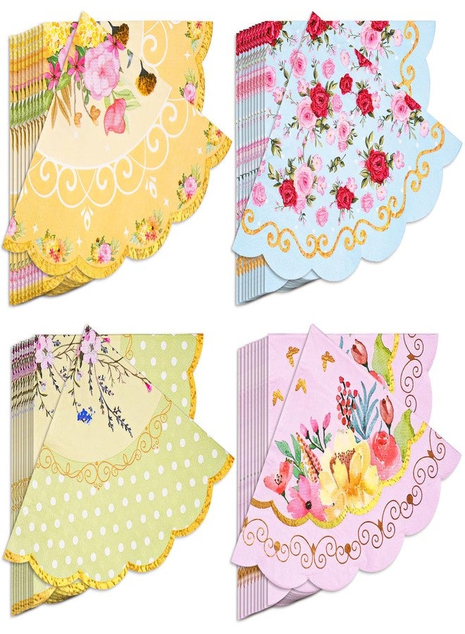 homix Floral Tea Party Napkins, 100 pcs Scalloped Guest Paper Napkins for Wedding Bridal Shower Baby Shower Tea Party Decorations - Image 1