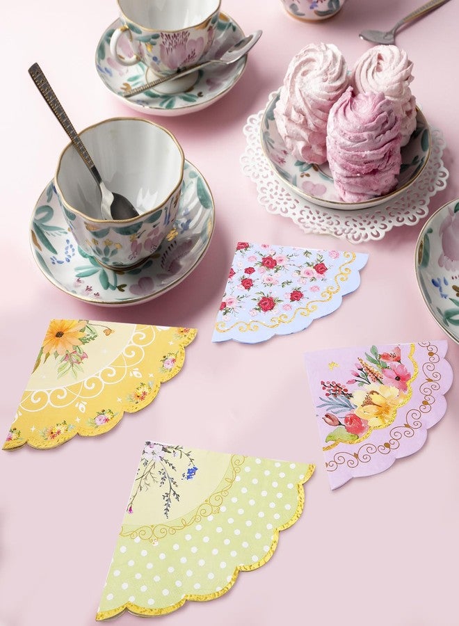 homix Floral Tea Party Napkins, 100 pcs Scalloped Guest Paper Napkins for Wedding Bridal Shower Baby Shower Tea Party Decorations - Image 4