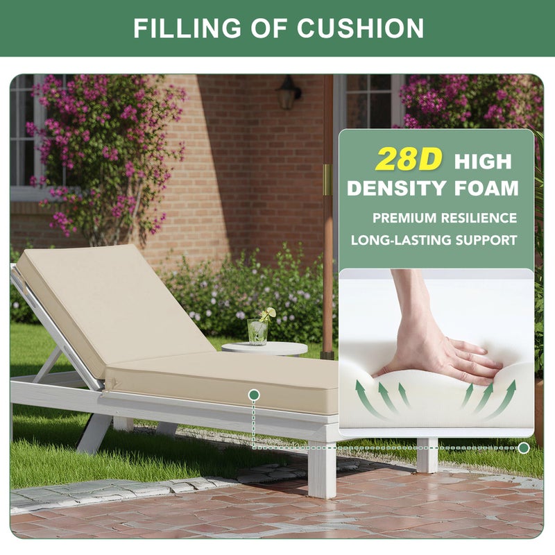 Summsun Chaise Lounge Cushions Outdoor Set of 2 - Waterproof and Fade Resistant Sun Lounger Replacement Cushion - Patio Lounger Pads with Removable Cover for Pool, Deck, Lawn, 72 x 21 x 3 Inch, Cream - Image 5