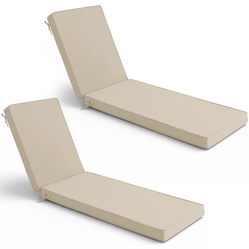 Summsun Chaise Lounge Cushions Outdoor Set of 2 - Waterproof and Fade Resistant Sun Lounger Replacement Cushion - Patio Lounger Pads with Removable Cover for Pool, Deck, Lawn, 72 x 21 x 3 Inch, Cream - Image 1