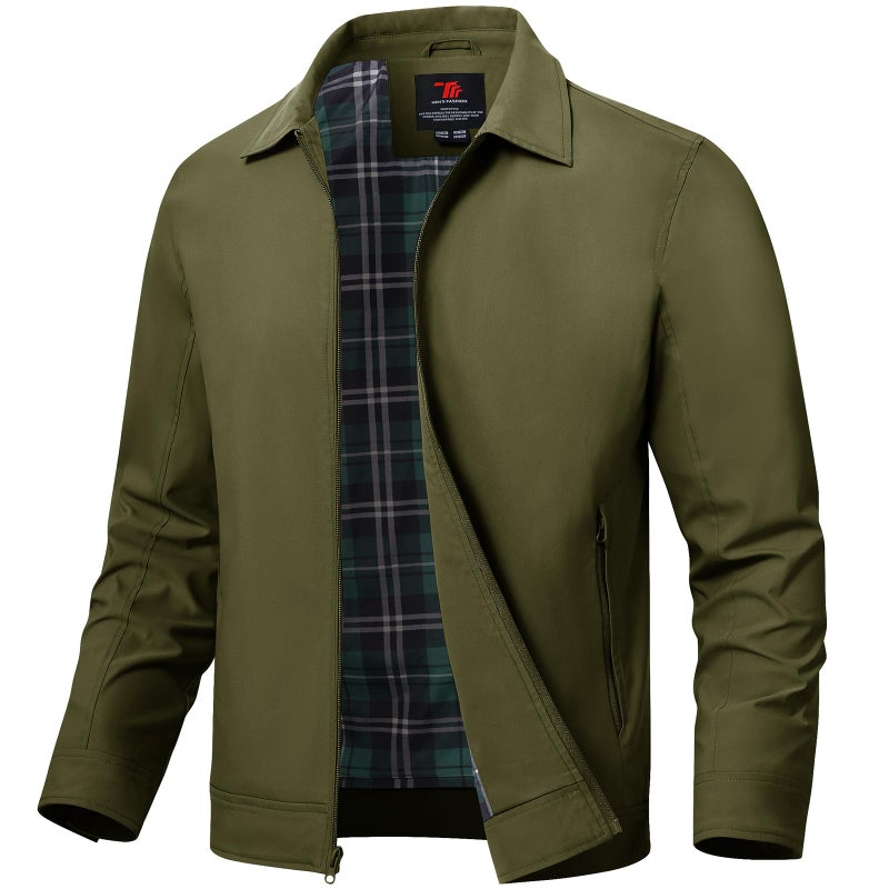 TBMPOY Mens Lightweight Jackets Casual Windbreaker Stylish Light Fall Spring Golf Work Dress Business Army Green XXL