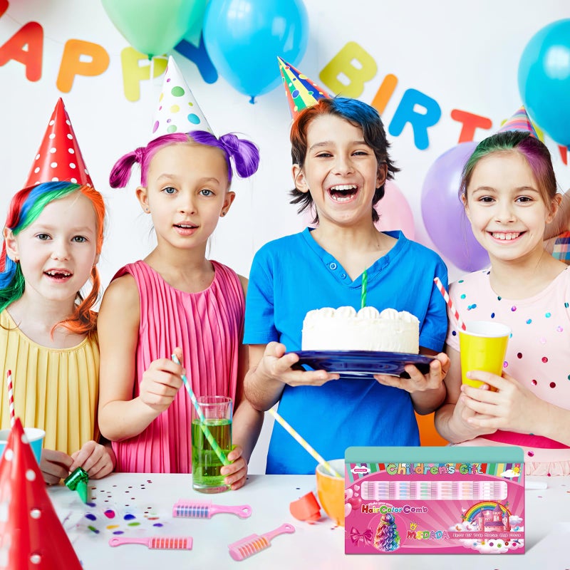 MSDADA New Hair Chalk Comb for Girls Kids, Washable Temporary Hair Color Dye for Kids Age 5 6 7 8 9 10+ Birthday Party Gift Cosplay DIY, Children's Days (Pink,Purple,Blue,Green,Red,Yellow,White,Black) - Image 2