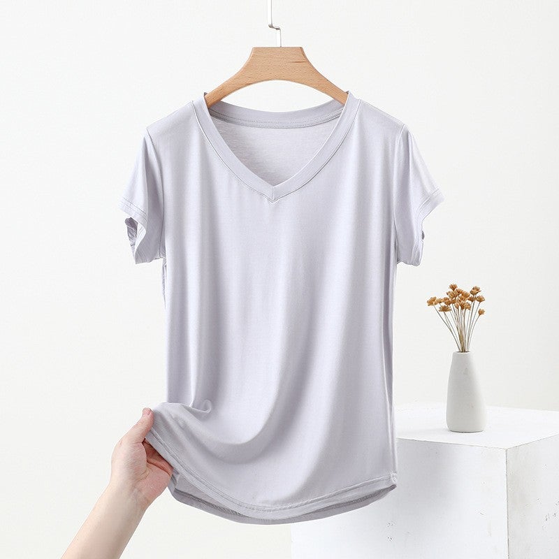 Modal Plus Size Mask V-Neck Bat Short-Sleeved T-Shirt Women'S All-Match Summer Loose Thin Base Shirt Outer Wear Top - Image 1