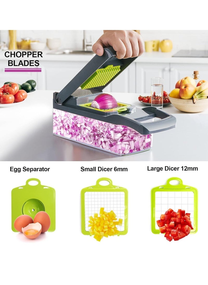ELTRAZONE NEW Vegetable Chopper – Pro Onion Chopper, Multifunctional 13-in-1 Food Chopper, Kitchen Vegetable Slicer & Dicer Cutter, 8 Blades Salad & Potato Mandolin Slicer with Container - Image 2