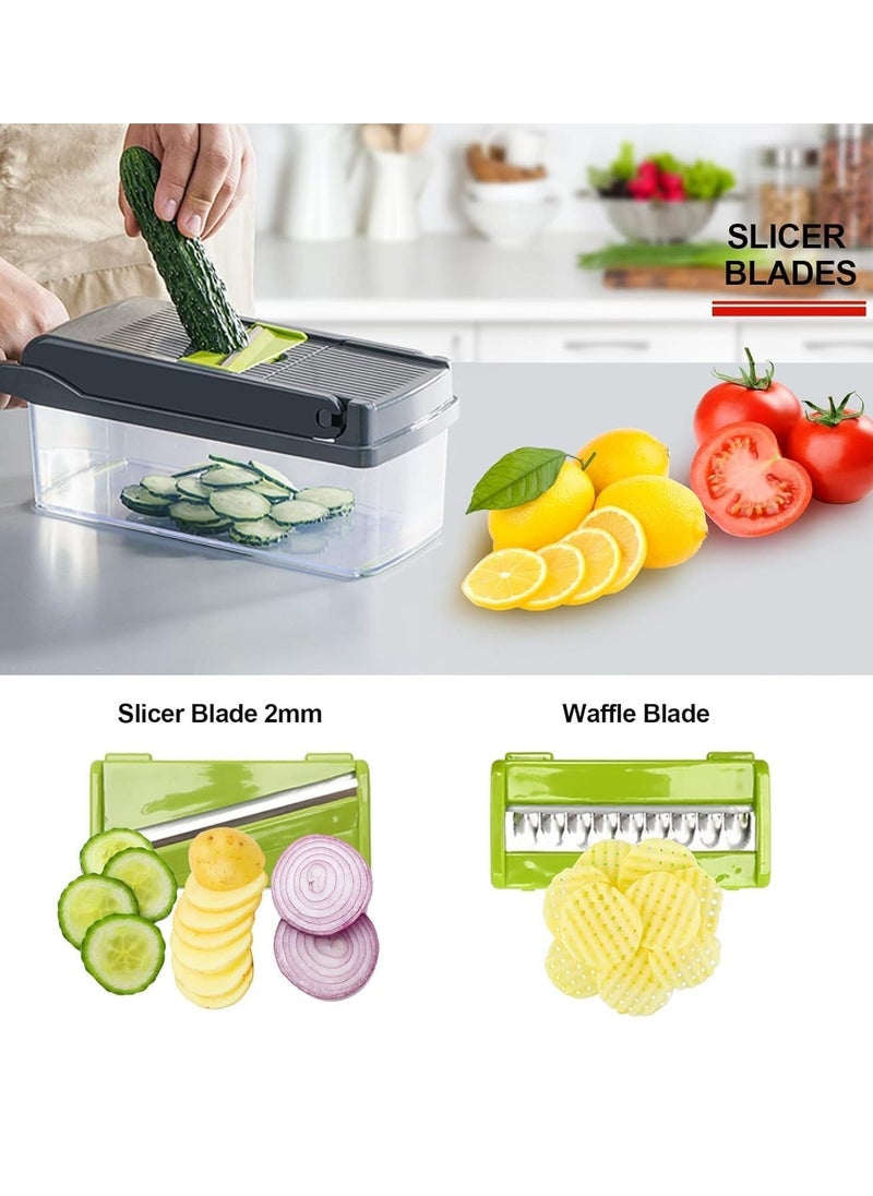 ELTRAZONE NEW Vegetable Chopper – Pro Onion Chopper, Multifunctional 13-in-1 Food Chopper, Kitchen Vegetable Slicer & Dicer Cutter, 8 Blades Salad & Potato Mandolin Slicer with Container - Image 4