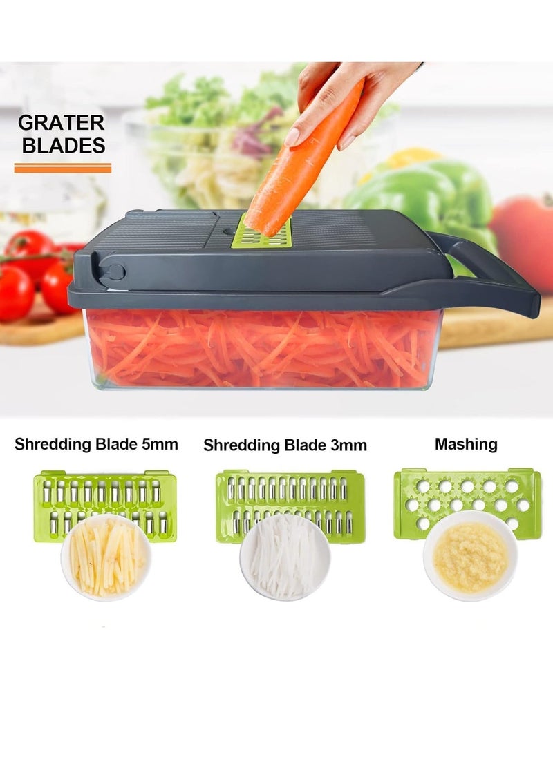 ELTRAZONE NEW Vegetable Chopper – Pro Onion Chopper, Multifunctional 13-in-1 Food Chopper, Kitchen Vegetable Slicer & Dicer Cutter, 8 Blades Salad & Potato Mandolin Slicer with Container - Image 3