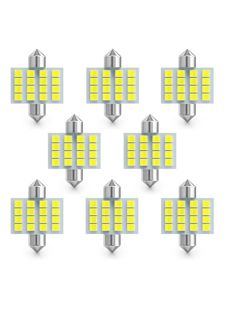Loquat Led Car Bulb, 8pcs Super Bright White Double Tip 2835 31mm 16SMD Led Car Lights Bulb for Car Interior Dome Map Trunk Light - Image 1