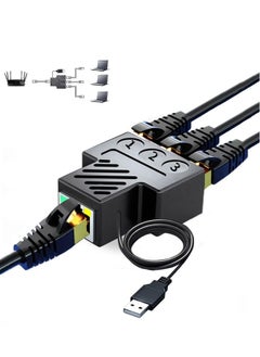 ماركة غير محددة قسيم إيثرنت 1 إلى 3، قسيم شبكة مع كابل طاقة USB، محول قسيم الإنترنت Rj45 بسرعة 100 ميجابت في الثانية، واجهة LAN عالية السرعة لكابلات Cat5/6/7/8، توسيع الشبكة  - Image 1