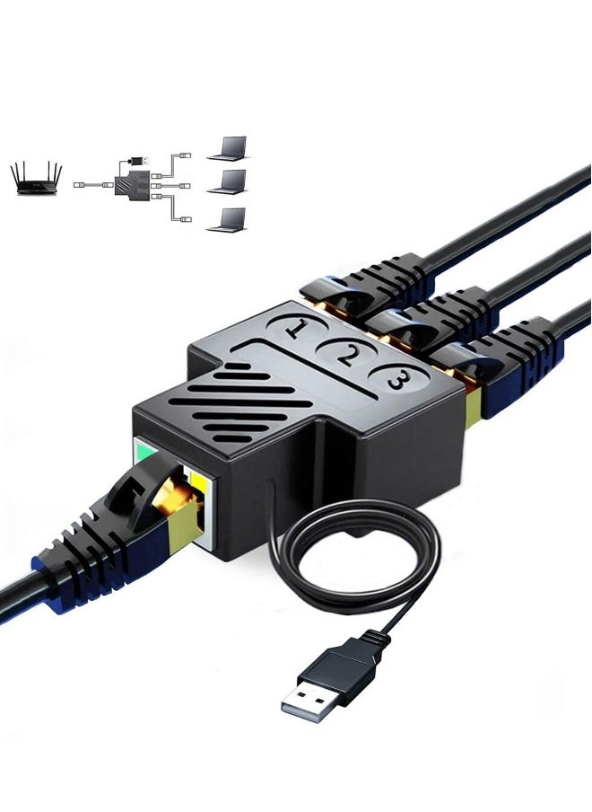 ماركة غير محددة - قسيم إيثرنت 1 إلى 3، قسيم شبكة مع كابل طاقة USB، محول قسيم الإنترنت Rj45 بسرعة 100 ميجابت في الثانية، واجهة LAN عالية السرعة لكابلات Cat5/6/7/8، توسيع الشبكة - Image 1