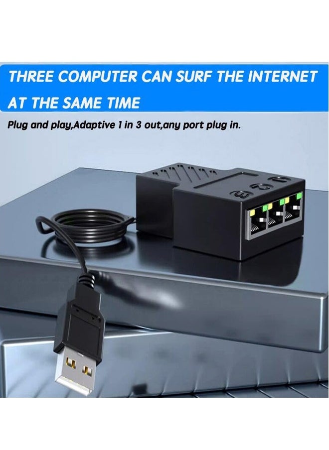 ماركة غير محددة - قسيم إيثرنت 1 إلى 3، قسيم شبكة مع كابل طاقة USB، محول قسيم الإنترنت Rj45 بسرعة 100 ميجابت في الثانية، واجهة LAN عالية السرعة لكابلات Cat5/6/7/8، توسيع الشبكة - Image 1