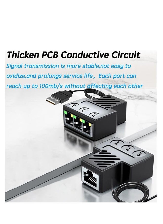 ماركة غير محددة - قسيم إيثرنت 1 إلى 3، قسيم شبكة مع كابل طاقة USB، محول قسيم الإنترنت Rj45 بسرعة 100 ميجابت في الثانية، واجهة LAN عالية السرعة لكابلات Cat5/6/7/8، توسيع الشبكة - Image 1