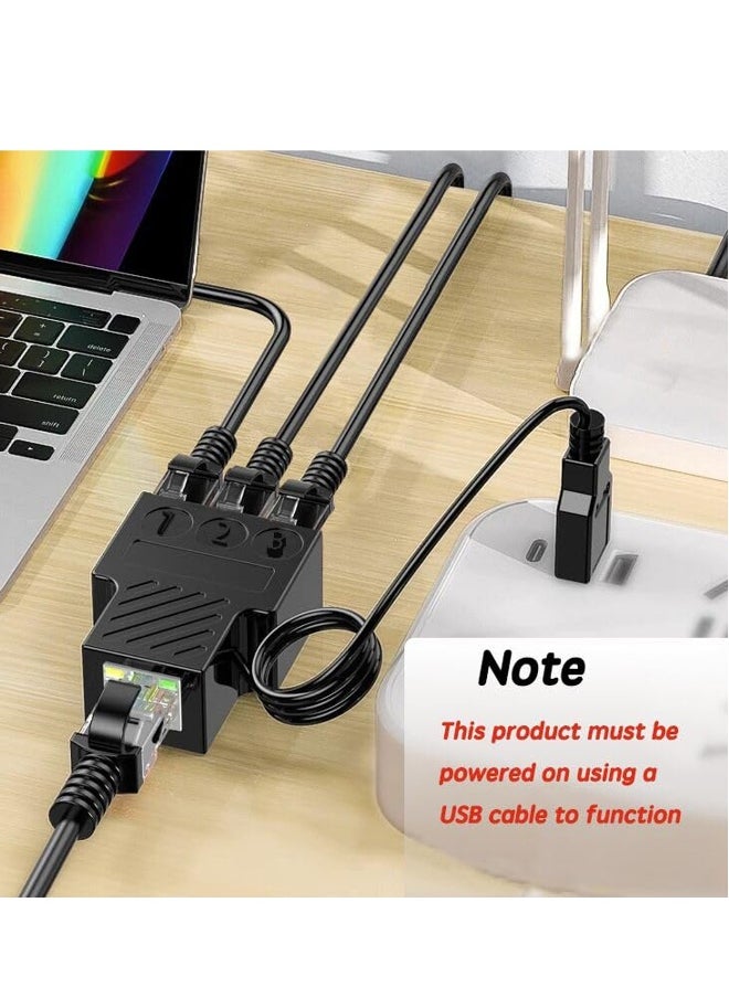 ماركة غير محددة - قسيم إيثرنت 1 إلى 3، قسيم شبكة مع كابل طاقة USB، محول قسيم الإنترنت Rj45 بسرعة 100 ميجابت في الثانية، واجهة LAN عالية السرعة لكابلات Cat5/6/7/8، توسيع الشبكة - Image 1