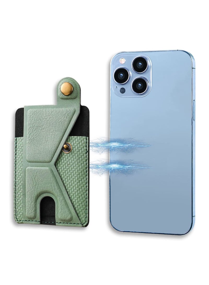 SYOSI Slim Card Holder for Phone, Adhesive Phone Pocket, Stick on Wallet with Stand Functionality, 3M Adhesive Pocket for Back of Phone, PU Leather Credit Card Holder for Smartphones (Green) - Image 1