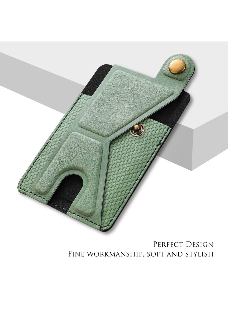 SYOSI Slim Card Holder for Phone, Adhesive Phone Pocket, Stick on Wallet with Stand Functionality, 3M Adhesive Pocket for Back of Phone, PU Leather Credit Card Holder for Smartphones (Green) - Image 3