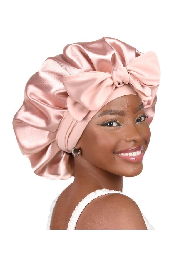 Satin Ribbon Bow Extra Large Women's Beauty Hair Care Bonnet Sleep Cap - Image 2