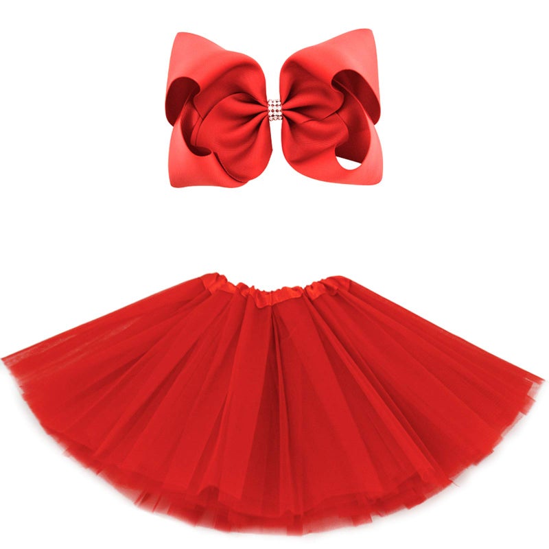 BGFKS 5 Layered Tulle Tutu Skirt for Girls with Hairbow, Ballet Dressing Up Kid Tutu Skirt (Red, 8-15 Years Old) - Image 1
