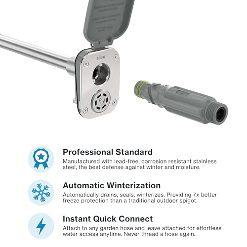 Aquor House Hydrant V2+ Frost Free Outdoor Faucet, Anti Siphon Valve with Quick Connect, Frost Proof Flush Wall Hose Bib, 4 inch Stem, 5-9/16 inch Install Depth, Slate Gray - Image 3