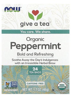 now Organic Peppermint Tea Caffeine Free 24 Tea Bags 1.7 oz (48 g) 