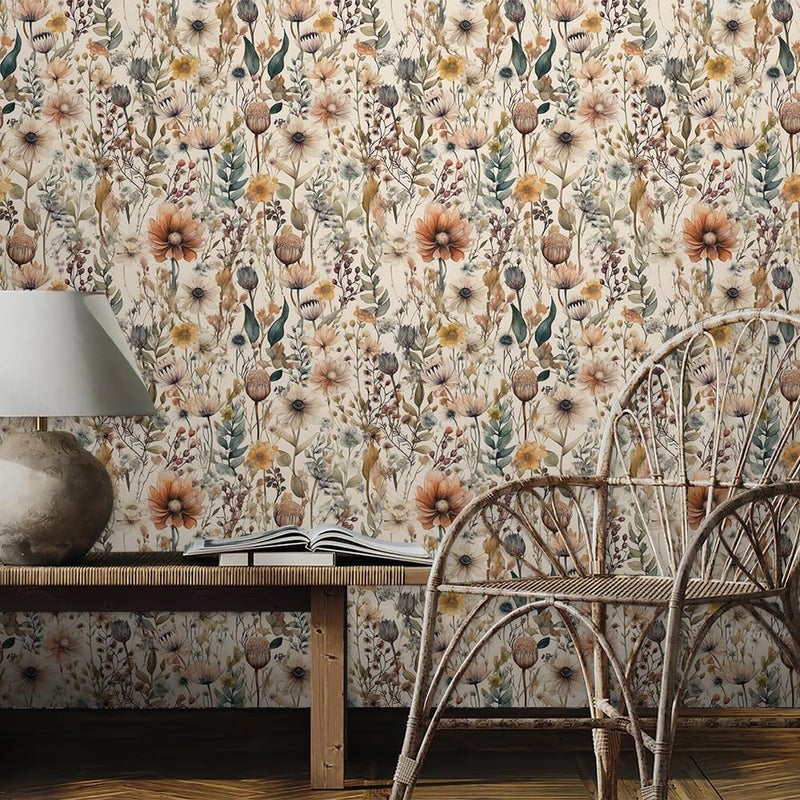 REDAMANCY Boho Coloful Yellow Wildflower Vintage Leaf Peel and Stick Wallpaper Stick on Contact Paper Vintage Wall Paper Easy Peel Off for nightstand Drawer Cabinet Renter - Image 3