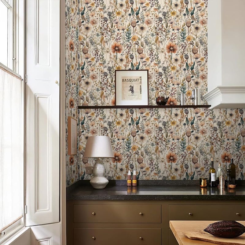 REDAMANCY Boho Coloful Yellow Wildflower Vintage Leaf Peel and Stick Wallpaper Stick on Contact Paper Vintage Wall Paper Easy Peel Off for nightstand Drawer Cabinet Renter - Image 5