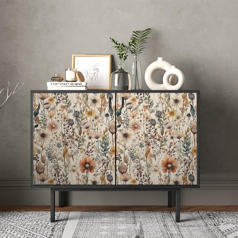 REDAMANCY Boho Coloful Yellow Wildflower Vintage Leaf Peel and Stick Wallpaper Stick on Contact Paper Vintage Wall Paper Easy Peel Off for nightstand Drawer Cabinet Renter - Image 4