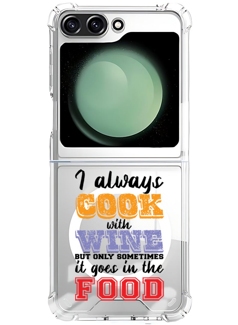 Theodor Magnetic Case for Samsung Galaxy Z Flip 5 Compatible with MagSafe Wireless Charging, Shockproof Phone Bumper Cover Cook wine Food - Image 1