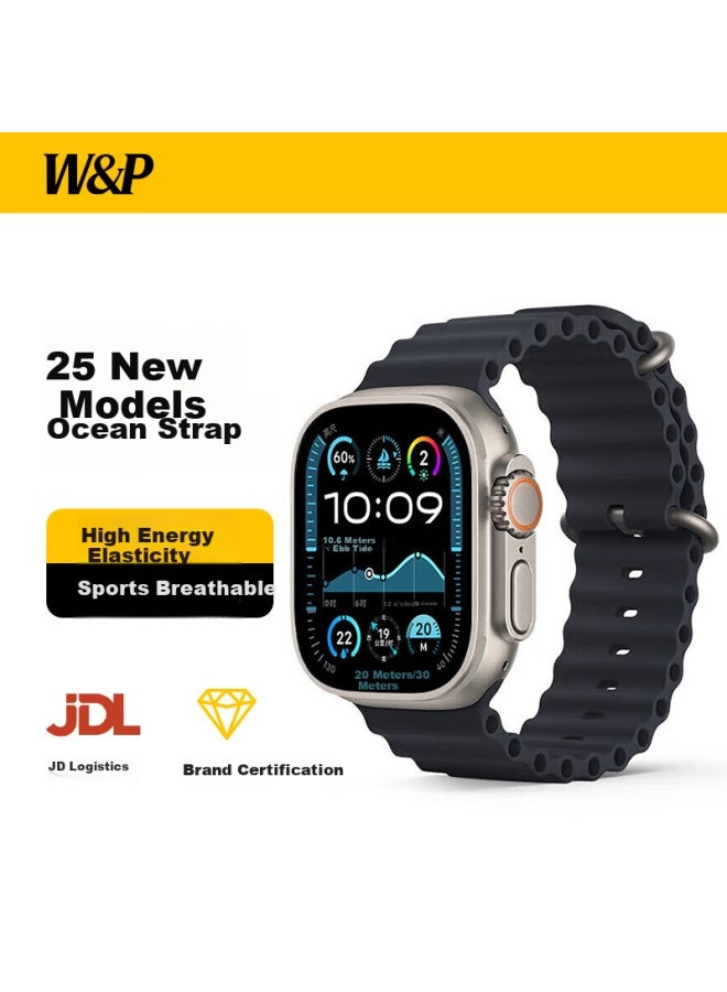 W&p New Apple Watch Band Apple Watch Ultra2 Ocean Silicone Double Buckle Loop Band Iwatch S10/9/8/se Original Midnight 45