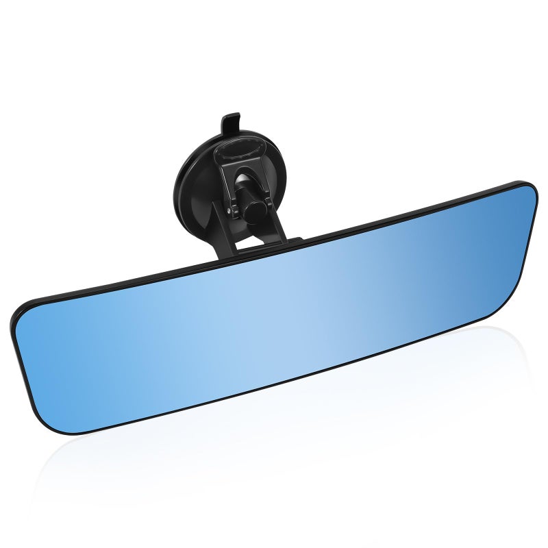 12 Large Anti Glare Rear View Mirror with Suction Cup Stick on Universal Frameless Inside Rearview Blue Mirror with Parabolic Wide Angle Mounted on Windshield for Car Marine Auto Boat Truck SUV Van