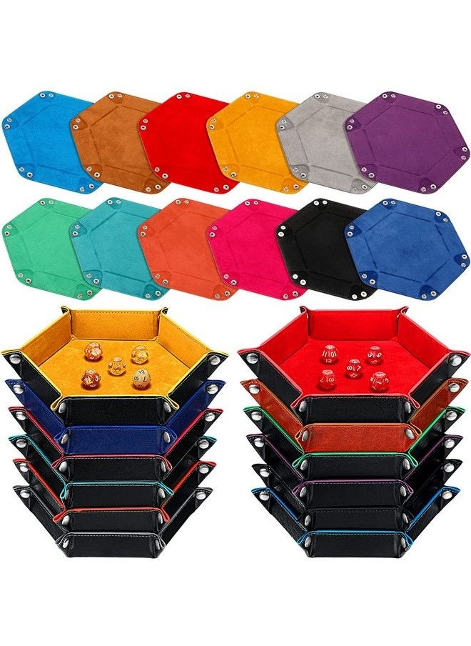 12 Pcs Dice Tray For Rolling Portable Folding Dice Holder Tray Strong Box Portable Pu Leather Velvet For Dice Games Like Rpg And Other Table