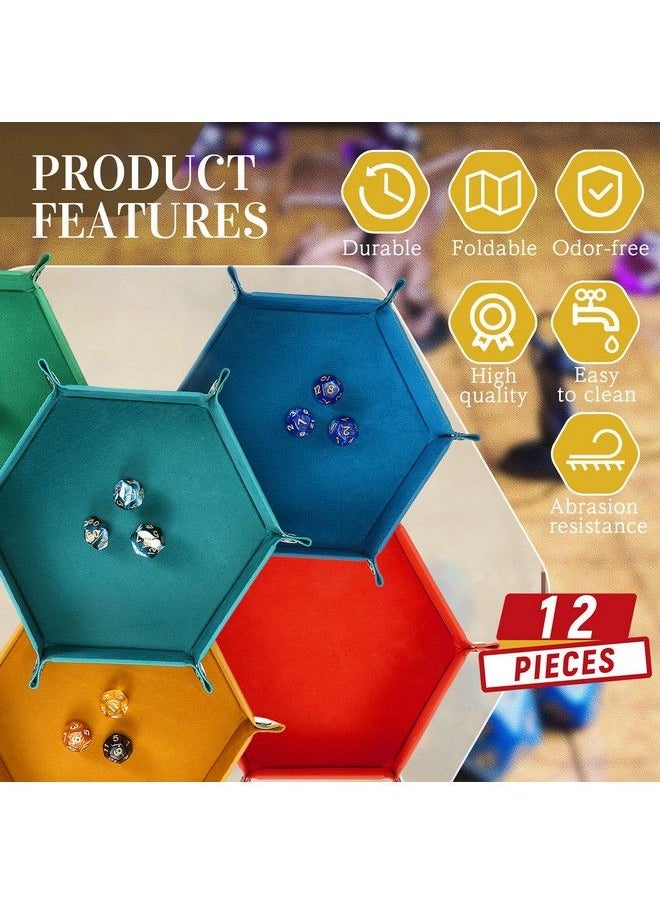 12 Pcs Dice Tray For Rolling Portable Folding Dice Holder Tray Strong Box Portable Pu Leather Velvet For Dice Games Like Rpg And Other Table