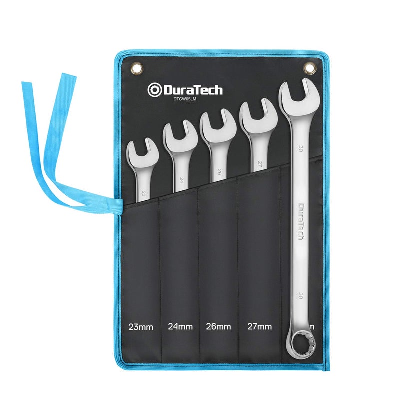 DURATECH Long Pattern Combination Wrench Set, Metric, 5-Piece, 23-30mm, 12 Point, CR-V Steel, with Pouch - Image 1