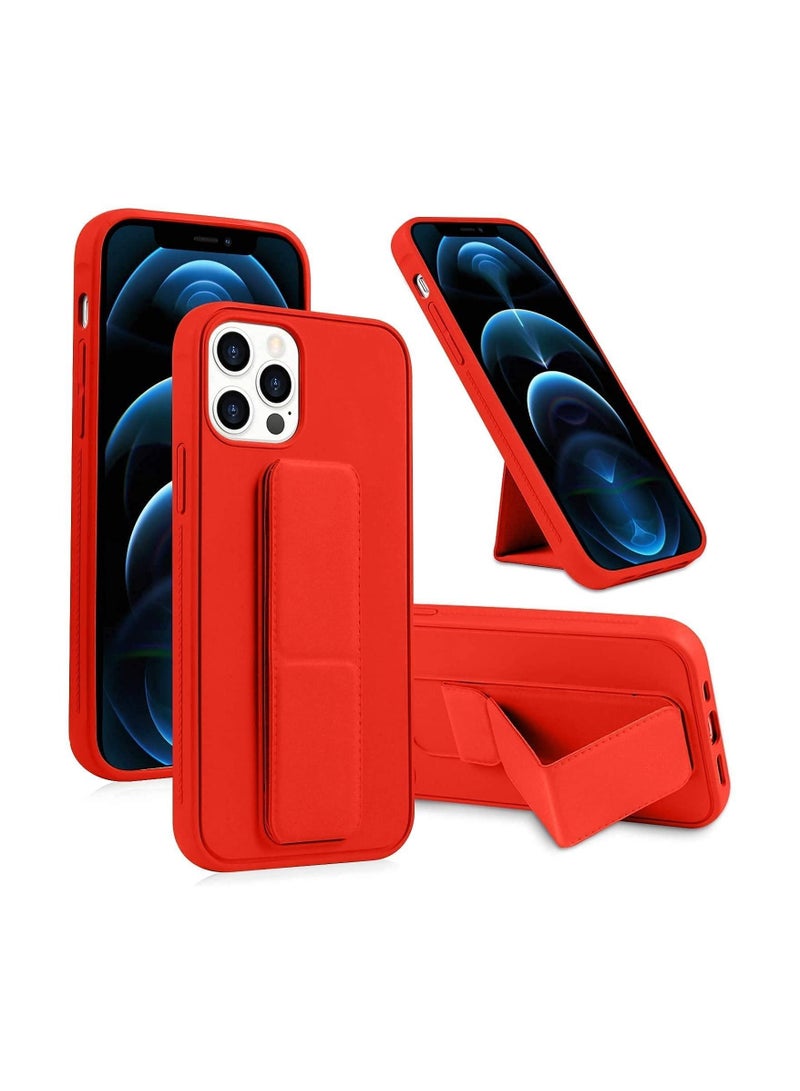 iPhone 13 pro 6.1" Case with Magnetic Stand & Holder, Premium Silicone Vertical & Horizontal Hand Strap and Grip and Multi Stand, Car Mount Kickstand Case Finger Strap Cover