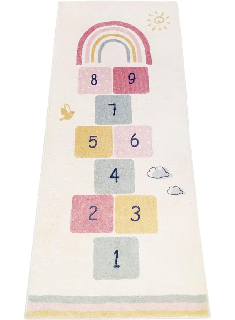 Rainbow Sky Hopscotch Game Rugs,Kids Play Area Rugs Soft Floor Carpet for Bedroom Playroom Nursery,Great Gift for Girls & Boys,60x160cm.