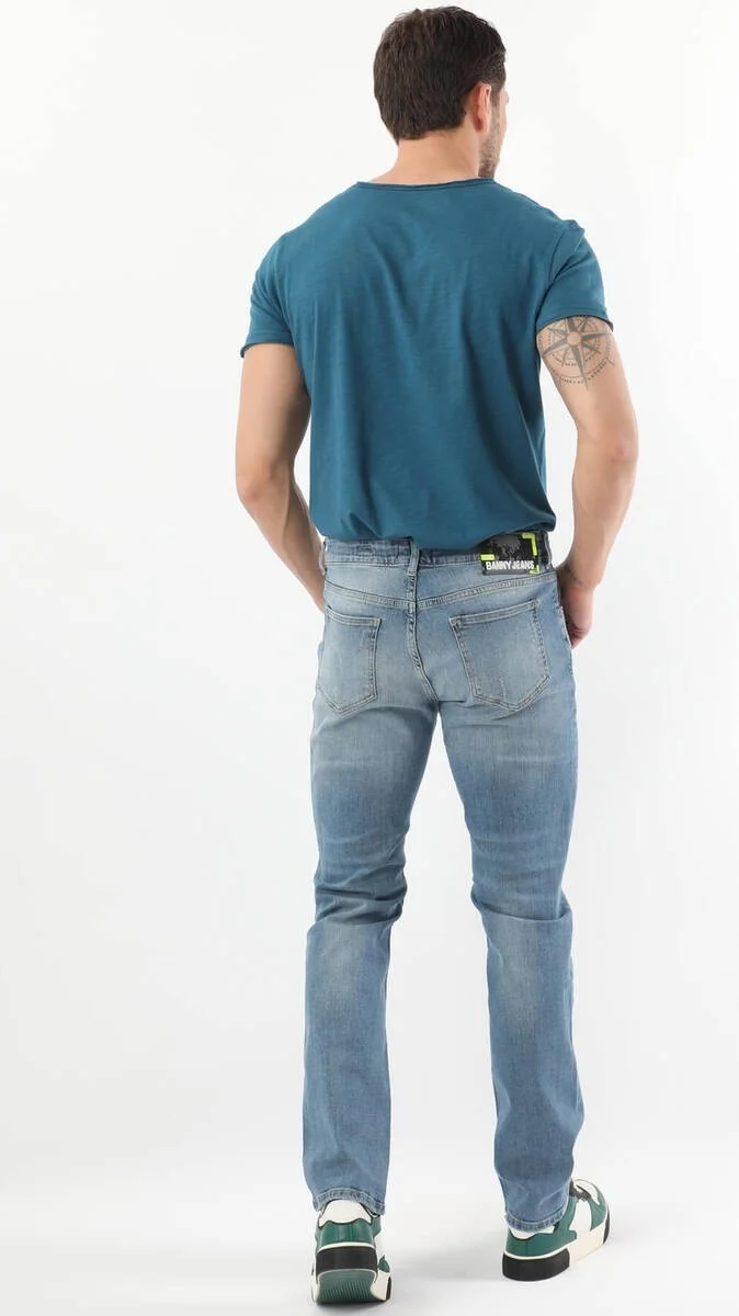 Banny Jeans Men Ripped Knee Regular Fit Jeans Blue