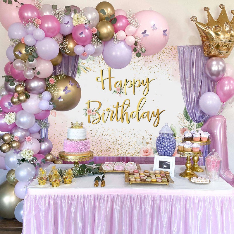 Avezano Rose Gold Birthday Backdrop for Women Pink Floral Golden Flash Happy Birthday Party Decorations Flower Glitters B-day Banner (6x3.6ft) - Image 2