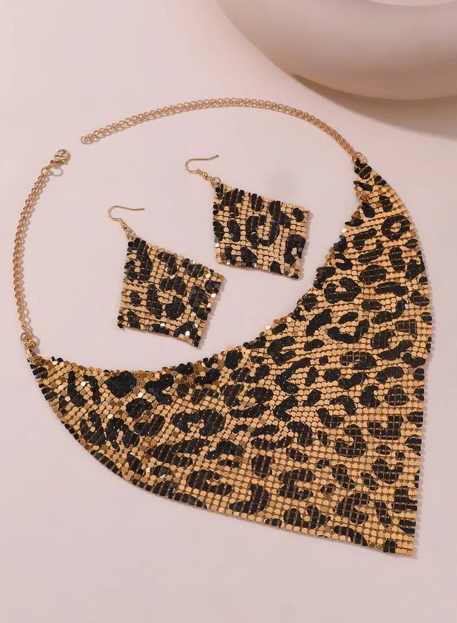 Take Two Gold Leopard Print Necklace and Earring Set