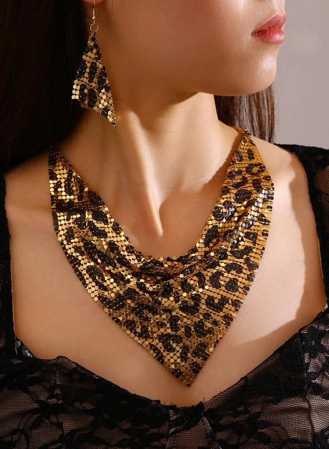 Take Two Gold Leopard Print Necklace and Earring Set