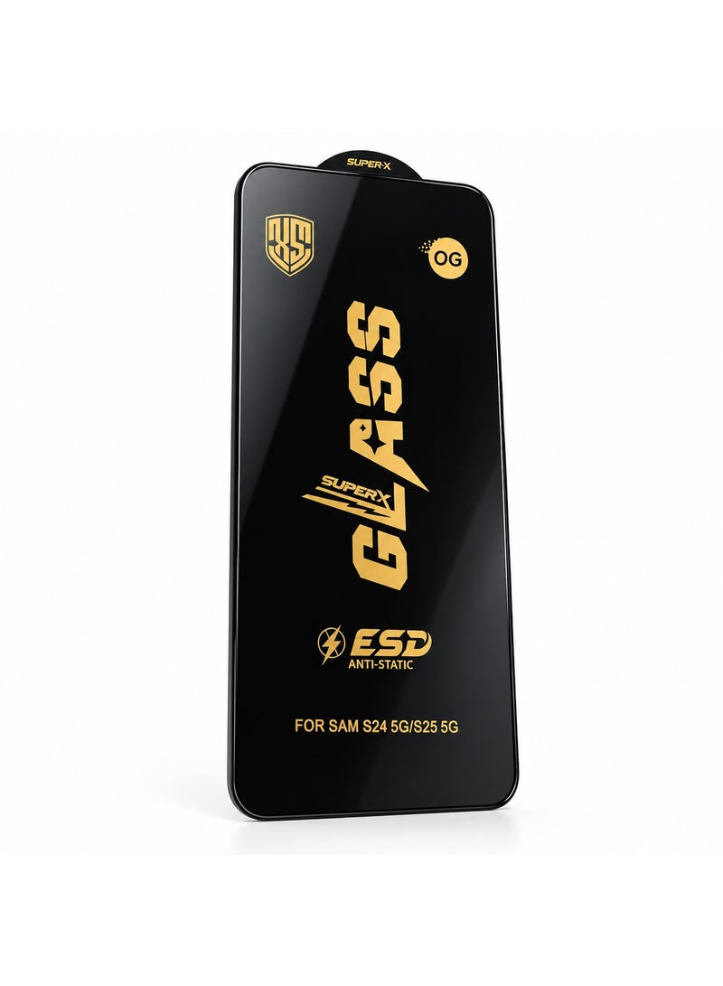 ESD Anti-Static HD Clear Tempered Glass Screen Protector Full Cover Compatible with Samsung Galaxy S24 5G & Galaxy S25 5G - Black - Image 2