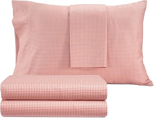 Izod Sateen Silky 4Pc Queen Size Bed Sheet Set Deep Pockets fits Upto 17Smooth Buttery Feel LongStaple Soft Combed 100 Cotton Bed Sheet Hotel Luxury Bedding Sheets PillowcasesRed Gingham - Image 1