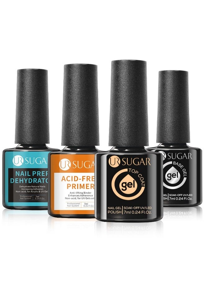 UR SUGAR 4 Pcs Nail Dehydrator Nail Primer Base And Top Coat Acid Free Natural Nail Prep Dehydrate & Bond Primer Kit Glossy Surface Quick Drying Long Lasting And Easy To Apply  - Image 1