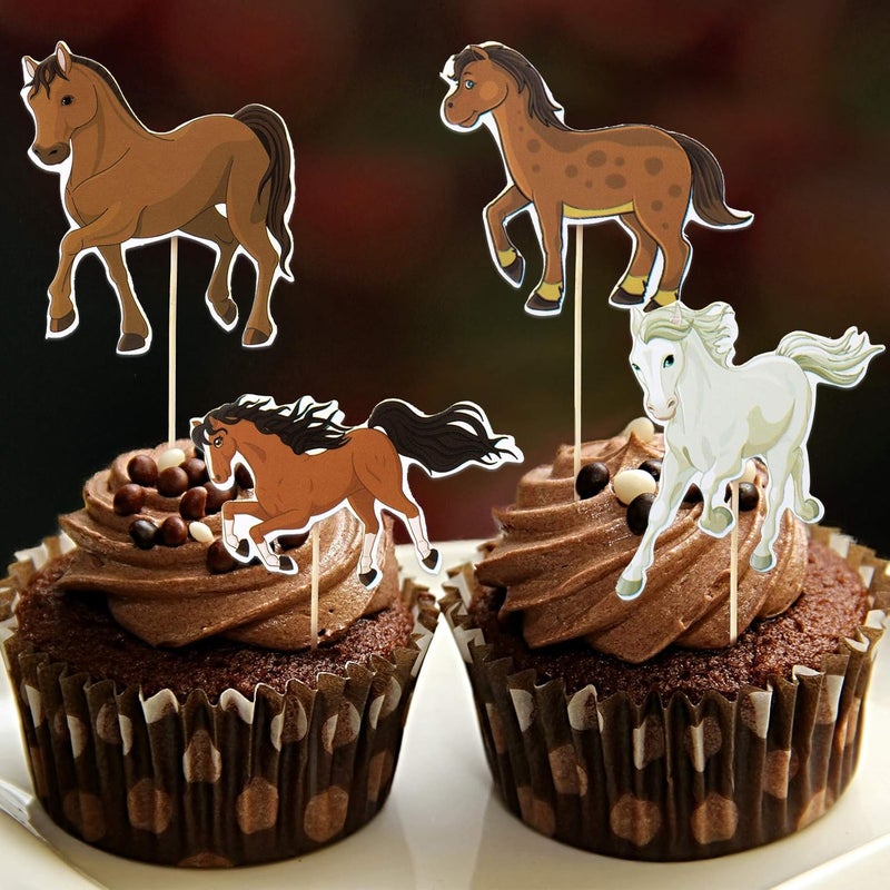 كلاراكو 48 قطعة من زينة كب كيك على شكل حصان، زينة كيك على شكل سباق الخيل، زينة كيك لحفلات أعياد الميلاد بطابع الفروسية - Image 3