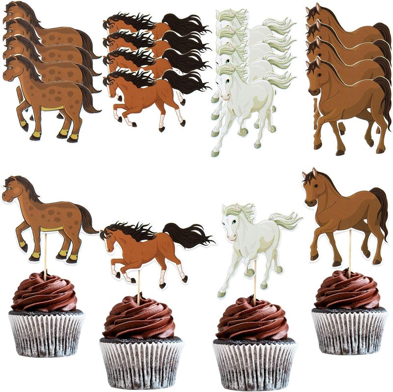 كلاراكو 48 قطعة من زينة كب كيك على شكل حصان، زينة كيك على شكل سباق الخيل، زينة كيك لحفلات أعياد الميلاد بطابع الفروسية - Image 1