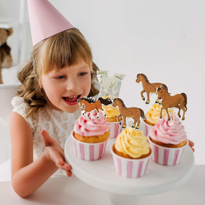 كلاراكو 48 قطعة من زينة كب كيك على شكل حصان، زينة كيك على شكل سباق الخيل، زينة كيك لحفلات أعياد الميلاد بطابع الفروسية - Image 5