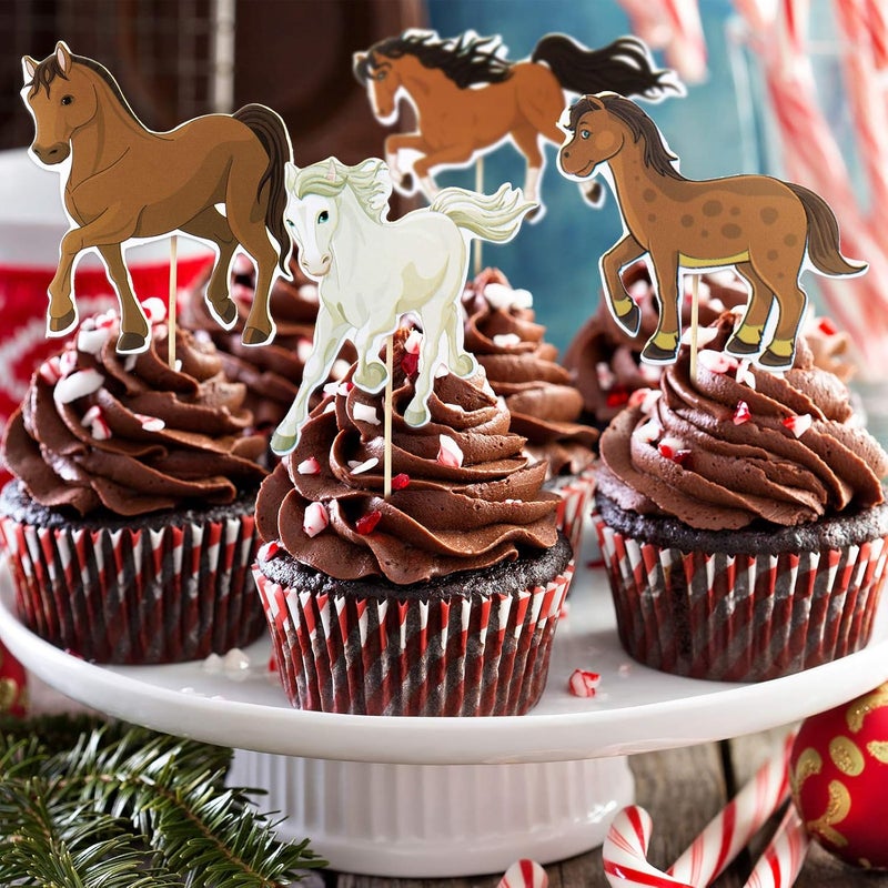 كلاراكو 48 قطعة من زينة كب كيك على شكل حصان، زينة كيك على شكل سباق الخيل، زينة كيك لحفلات أعياد الميلاد بطابع الفروسية - Image 4