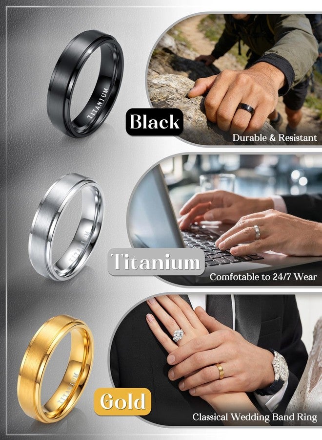 Jstyle Titanium Wedding Band Ring for Men and Women 6mm Comfort Fit, Matte Brushed Finish Polished Edge, Black Engagement Promise Anniversary Ring Size 10 - Image 5